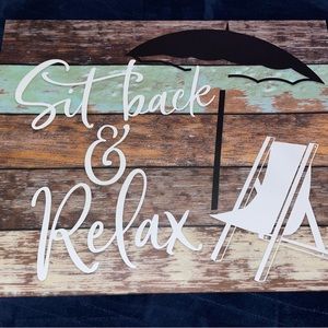 New! 2 Beautiful Nautical 20”x16” Sit Back & Relax” Canvas Sign Art Beach